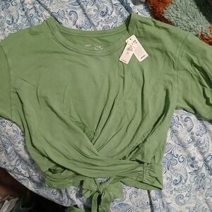 Aerie Sage Green Short Sleeve Knot Top